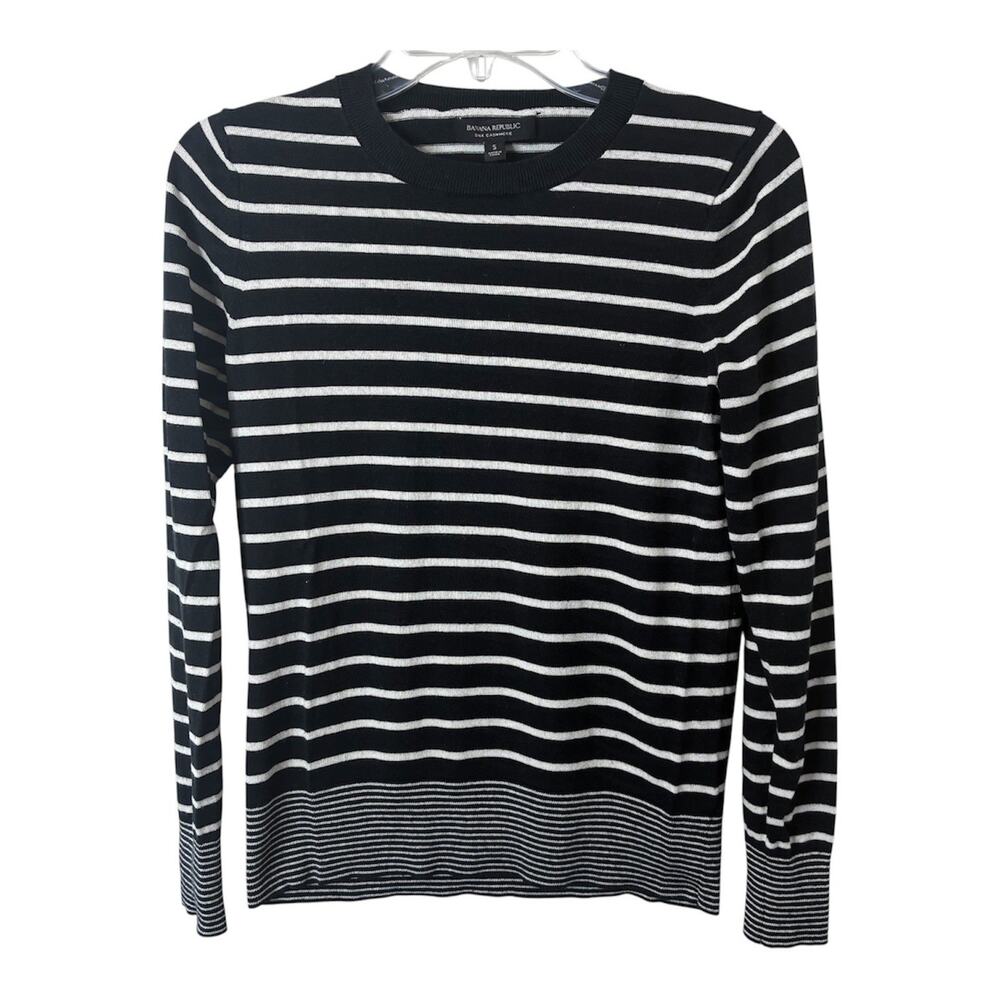 Banana Republic Women's Black/White Striped Silk Cashmere Sweater Size Small